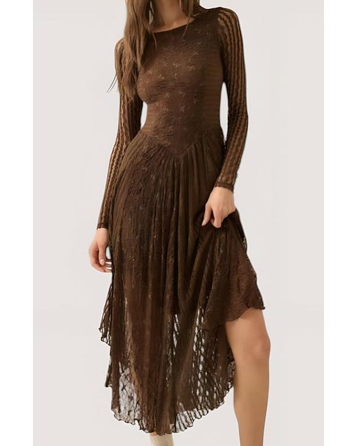 Modenaire Mixed-Lace Paneled Boat-Neck Drop-Waist Midi Dress in Natural |  Lyst