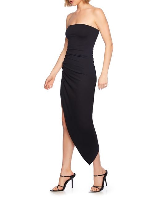 Susana Monaco Black Ruched Asymmetric Strapless Dress