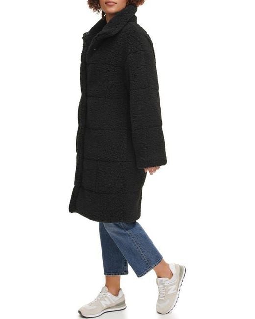 Levi's Black Long Length Patchwork Quilted Teddy Coat