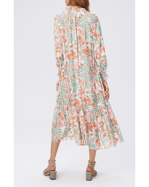 Diane von Furstenberg Multicolor Fortina Floral Print Long Sleeve Dress