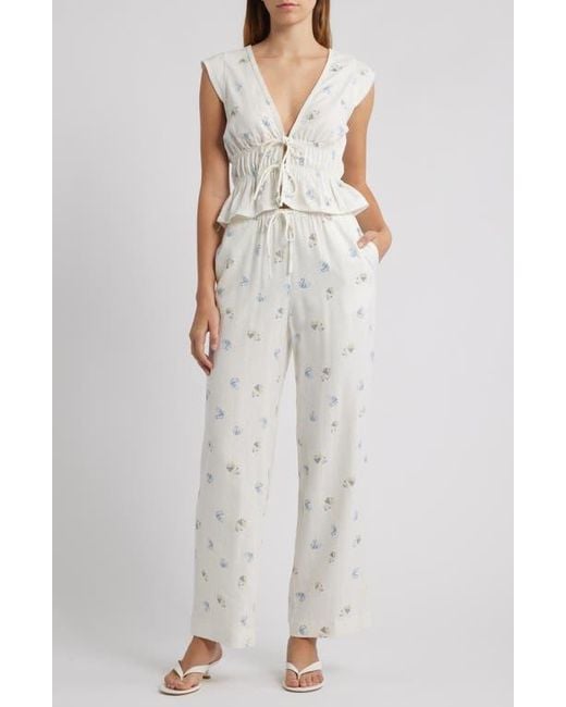 Wayf Gray Blake Shell Print Linen Blend Drawstring Pants