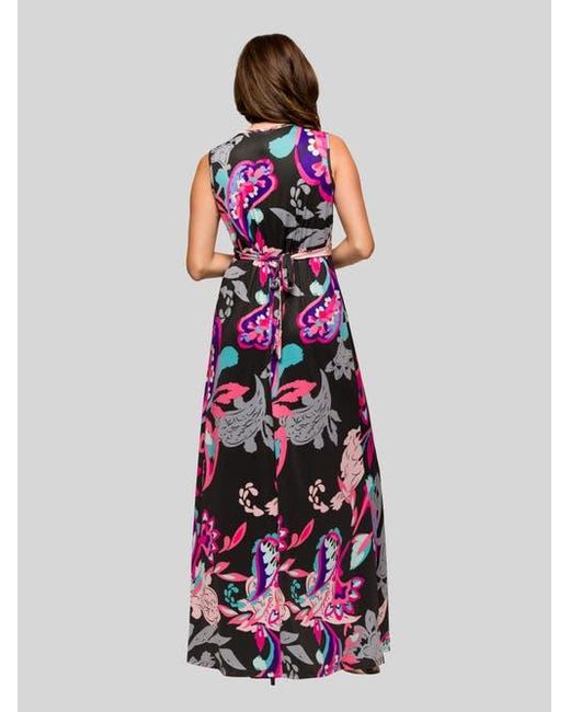 24seven Comfort Apparel White And Print V-Neck Empire Waist Sleeveless Maxi Dress