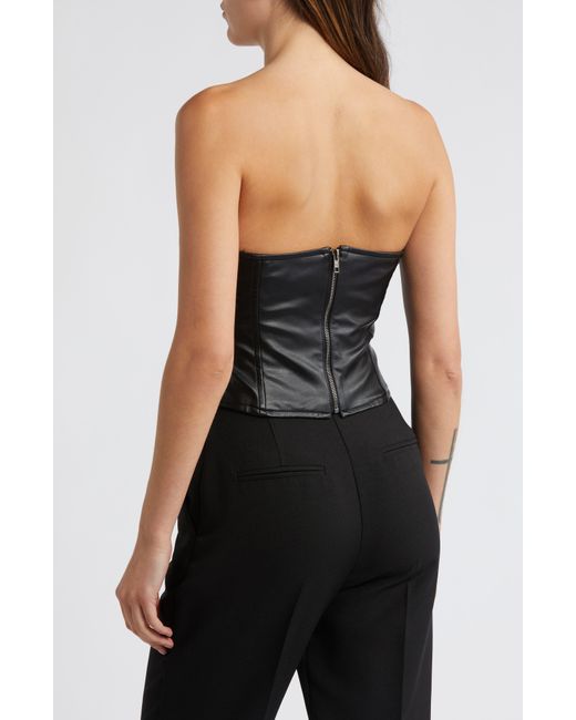 TOPSHOP Black Leather Look Seamed Corset Top