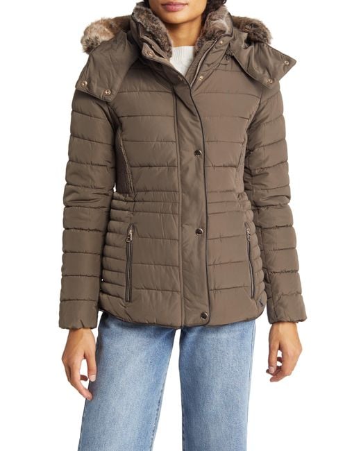 Joules Gosway Water Resistant Quilted Coat With Detachable Hood & Faux ...