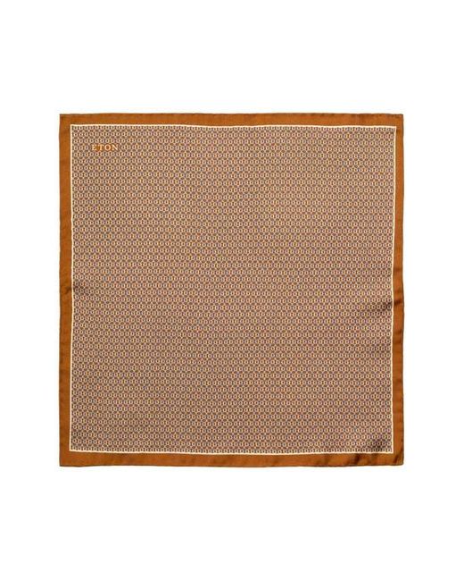 Eton of Sweden Brown Geometric Silk Pocket Square for men