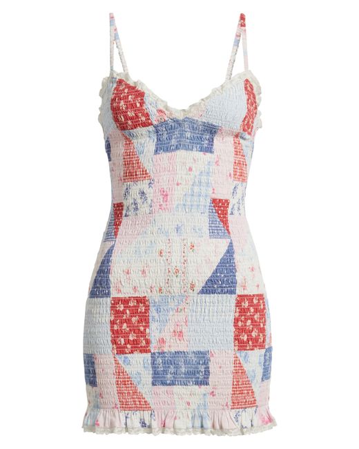 LoveShackFancy Red Solier Patchwork Cotton Minidress