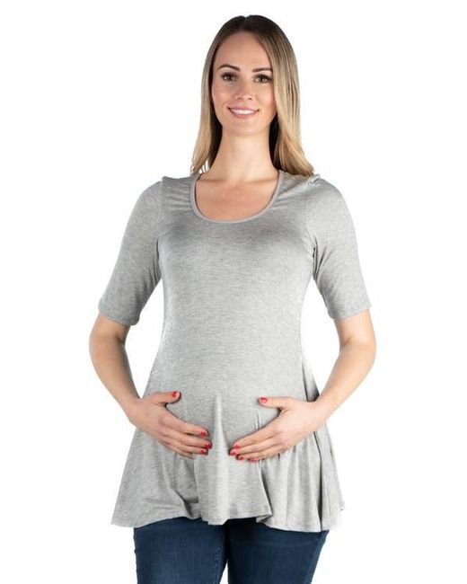24seven Comfort Apparel White Maternity Elbow Swing Tunic Top