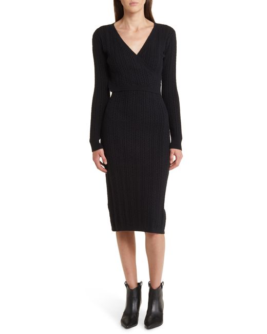 Charles Henry Black Cable Stitch Long Sleeve Sweater Dress