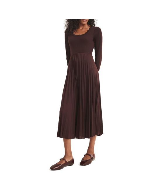 Mint Velvet Brown Scallop Trim Midi Dress