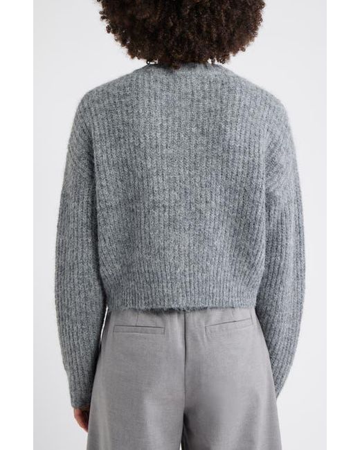 Open Edit Gray Fuzzy Crewneck Cardigan