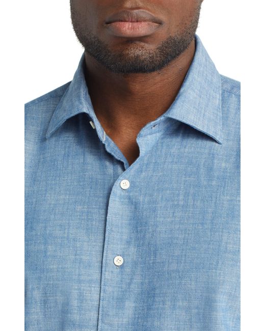Peter Millar Blue Crown Crafted Selvedge Cotton Chambray Button-up Shirt for men