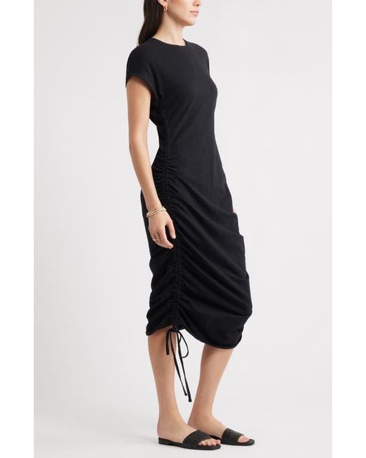 Caslon Black Ruched Cotton Midi T-Shirt Dress