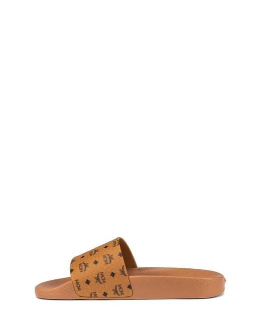 MCM Brown Monogram Print Rubber Slides for men