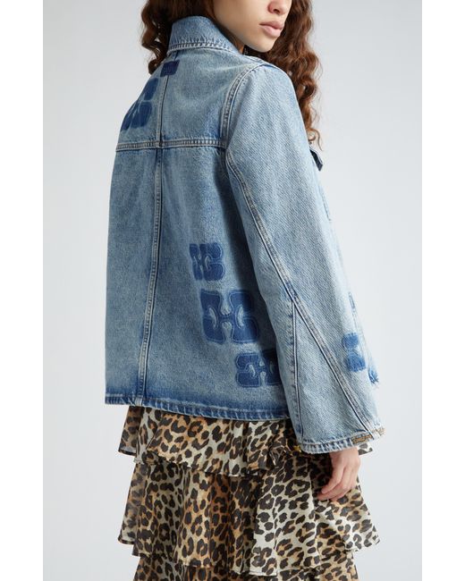 Ganni Blue Patch Denim Trucker Jacket