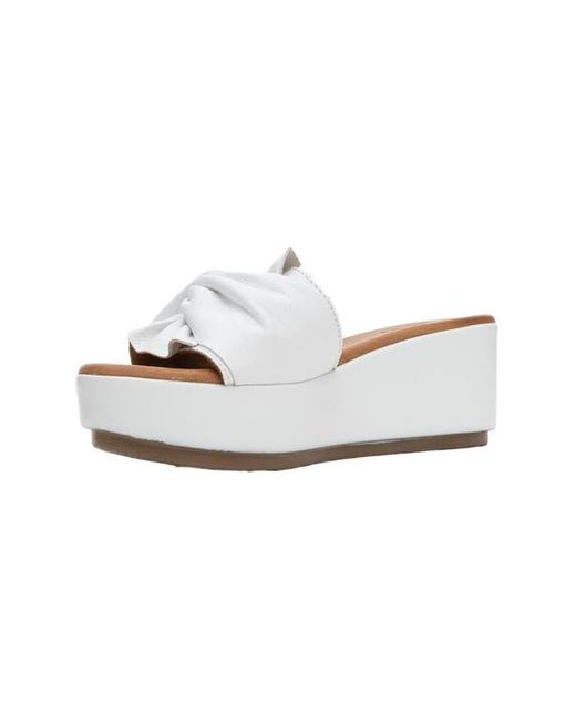 Forever & Always Shoes White Syndra Bow Wedge Leather Sandal