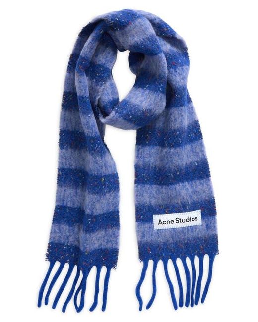 Acne Blue Stripe Alpaca Blend Fringe Scarf for men
