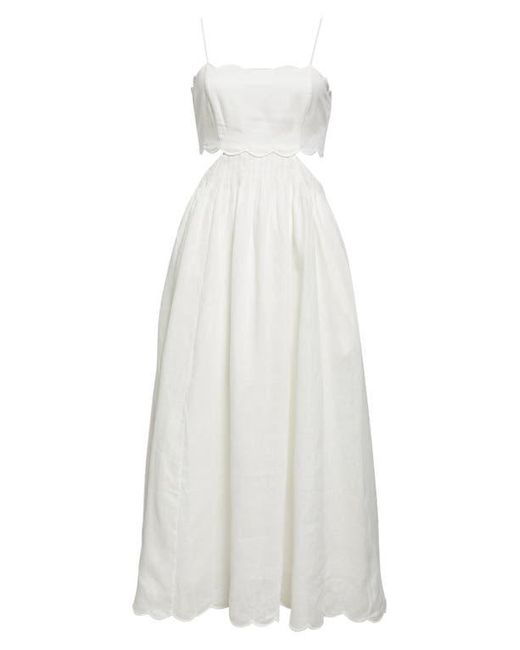 Zimmermann White Rhiannon Corset Bodice Scallop Linen Midi Sundress