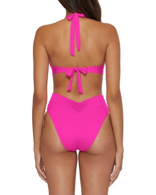 Becca Pink Shirred V-Wire Halter Bikini Top