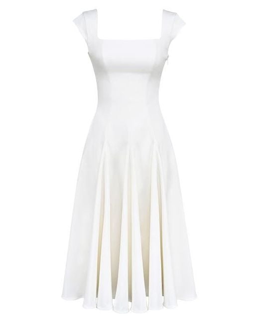 House Of Cb White Raisa Square Neck Twill Midi Dress