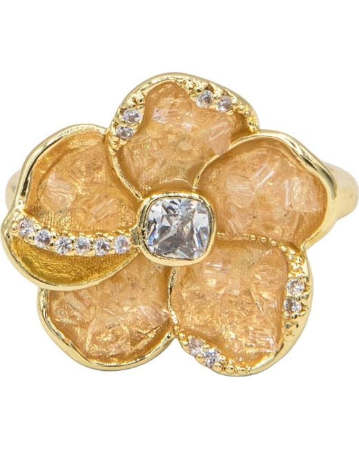LA MENO Metallic Flower Statement Ring
