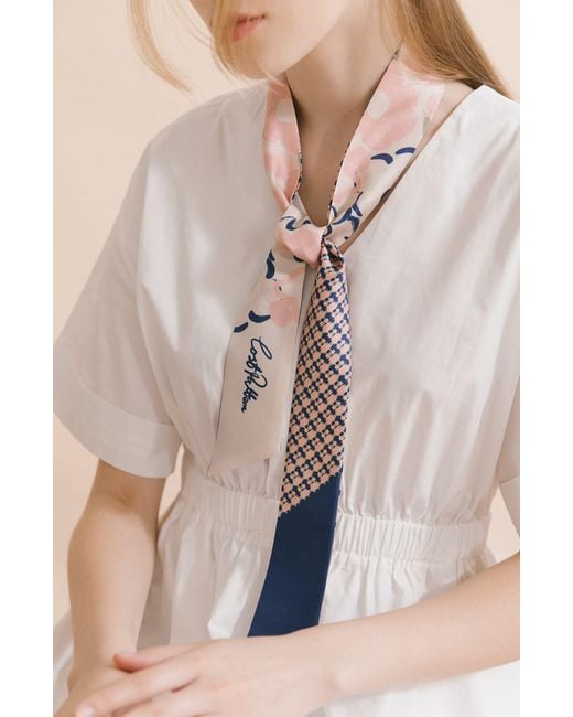 Lost Pattern Blue Floral Houndstooth Skinny Silk Scarf