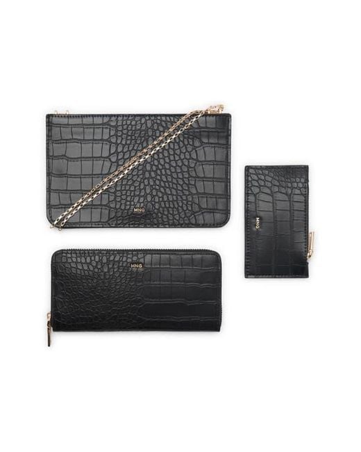 Mango Black Croc Embossed Faux Leather Wallet