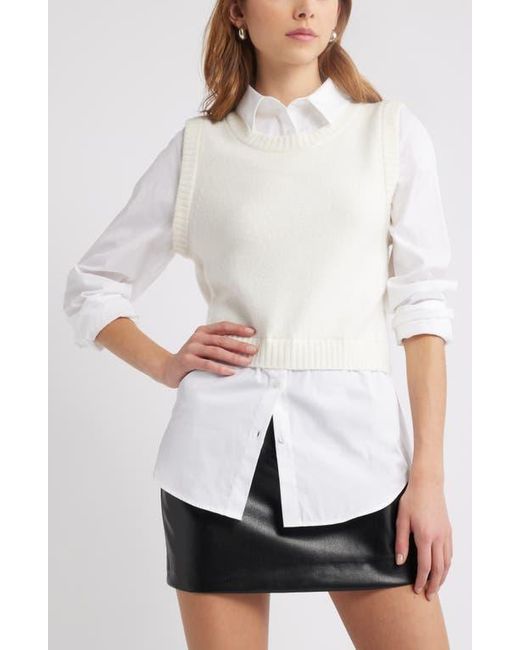 Open Edit White Layered Look Sweater Vest