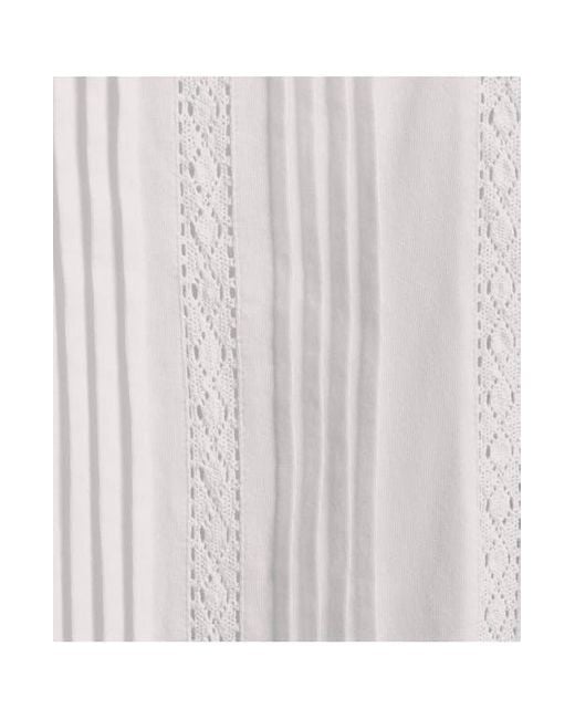 Lands' End White Lightweight Jersey Lace Mix Long Sleeve Pintuck Top