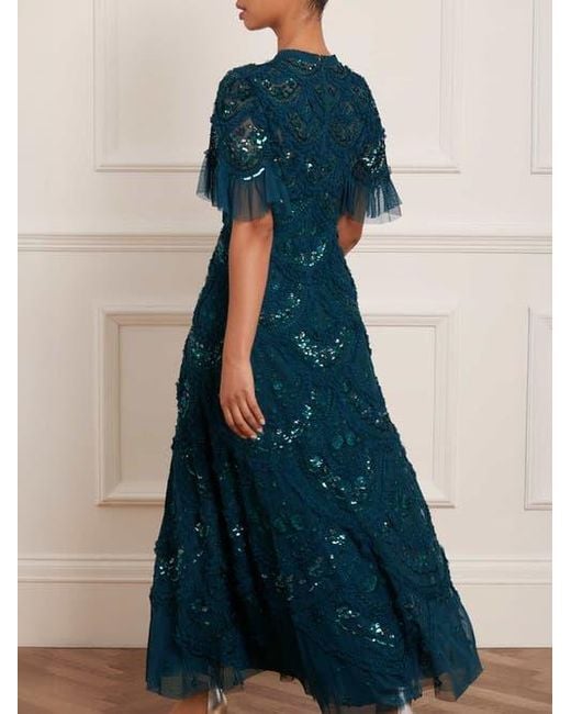 Needle & Thread Blue Carmen Ruffle Maxi Dress