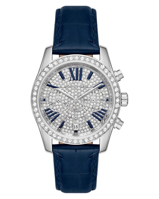 Michael Kors Blue Lexington Stainless Steel, Crystal, & Leather Chronograph Watch