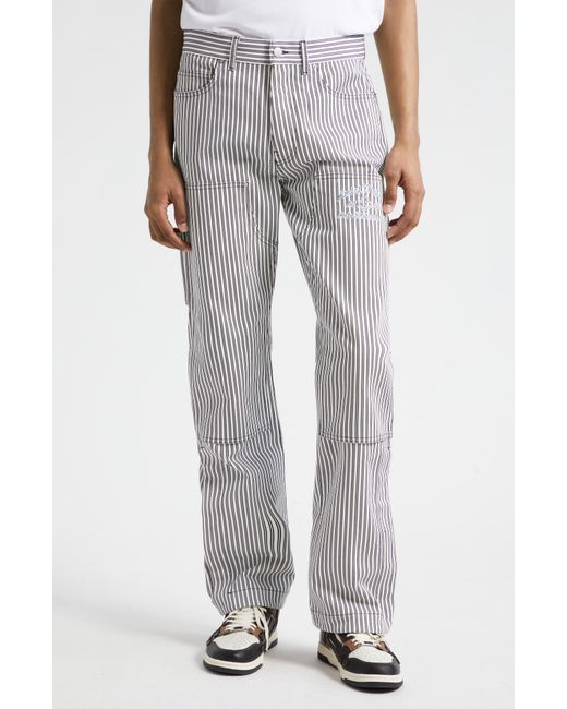Amiri Gray Motors Stripe Cotton Carpenter Pants for men