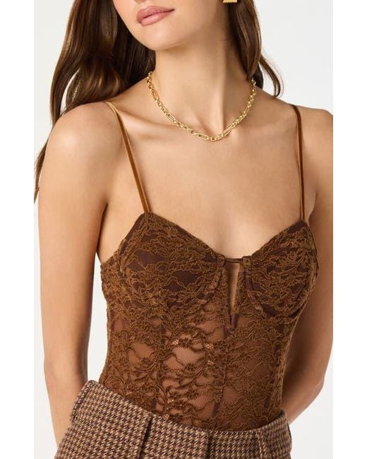 Astr Brown Structured Lace Bodysuit