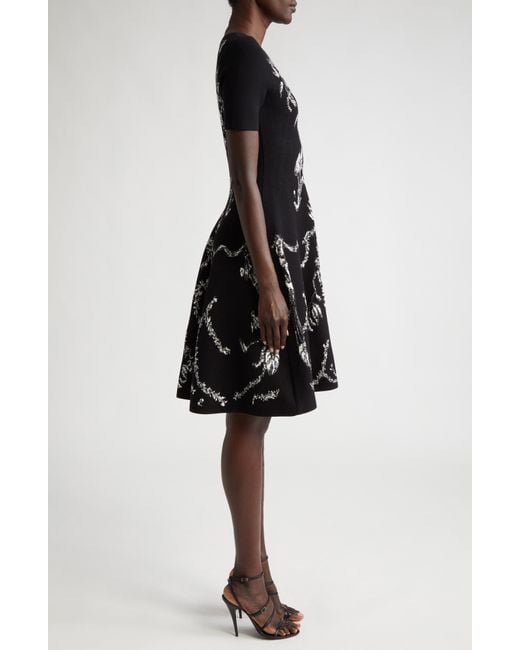 Jason Wu Floral Jacquard Fit & Flare Knit Dress in Black | Lyst