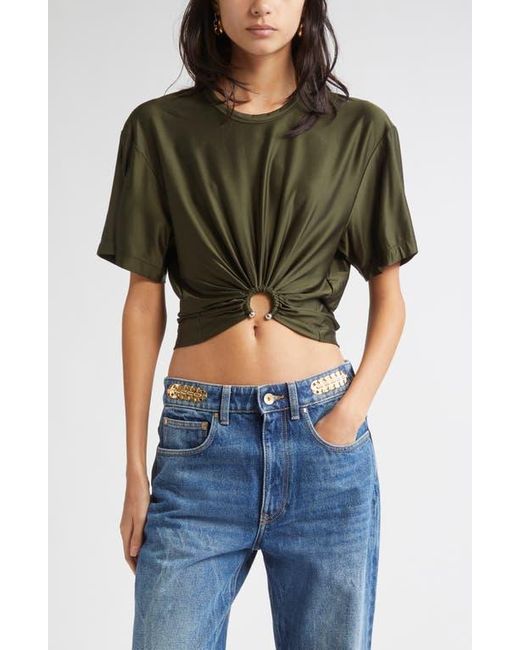Rabanne Black Piercing Ring Satin Jersey Crop T-Shirt