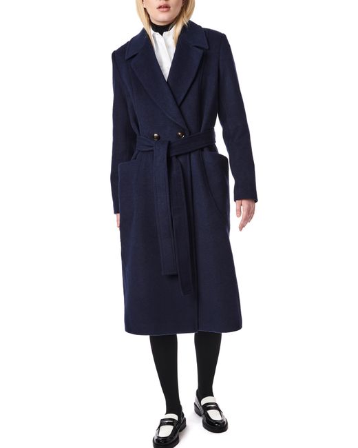 Bernardo Blue Belted Wool Blend Longline Coat