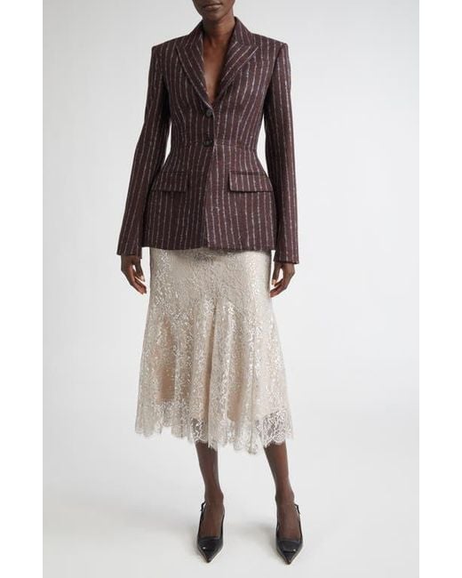 Erdem Brown Pinstripe Fitted Single Breasted Wool & Mohair Blend Blazer
