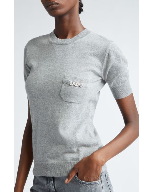 Versace Gray Medusa Mélange Short Sleeve Virgin Wool & Cashmere Sweater