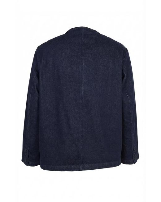 Modenaire Blue Collarless Button Front Utility Pocket Jacket