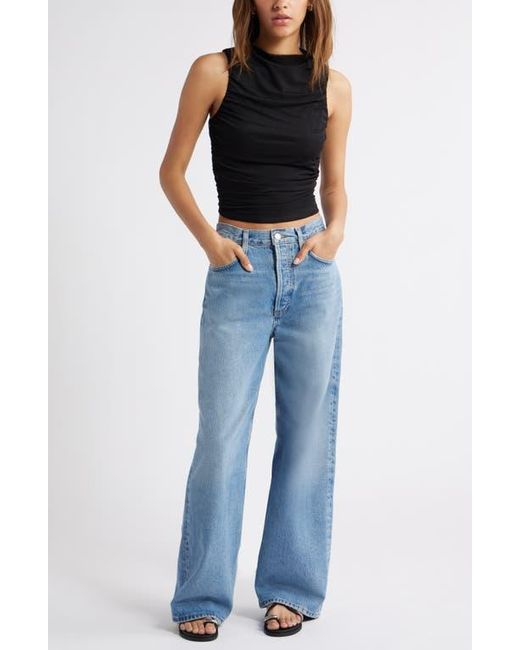 Open Edit Black Ruched Mesh Tank Top