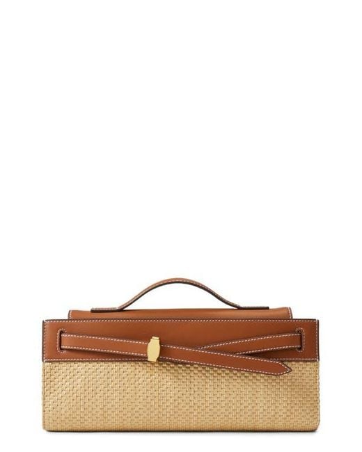 Veronica Beard Brown Dash Leather & Raffia Clutch