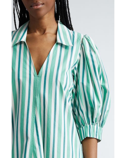 Ganni Green Stripe Organic Cotton Midi Shirtdress
