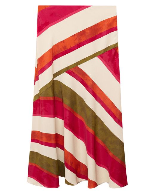 Mango Red Cherry Stripe Satin Maxi Skirt