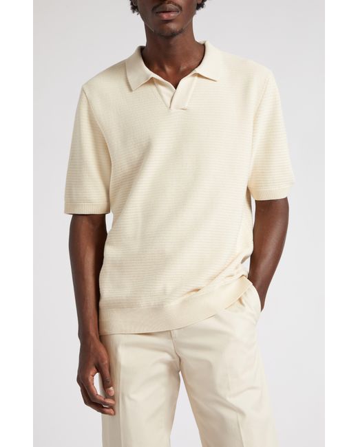 Sunspel Textured Johnny Collar Polo Sweater in Natural for Men | Lyst