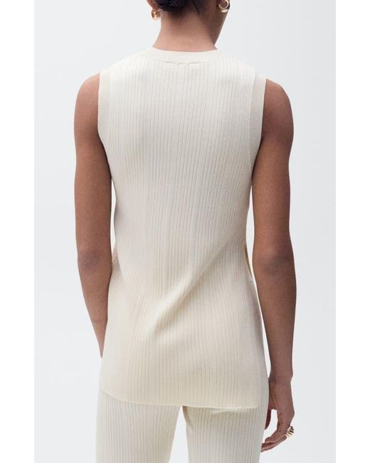 Mango White Sleeveless Side Slit Knit Tunic