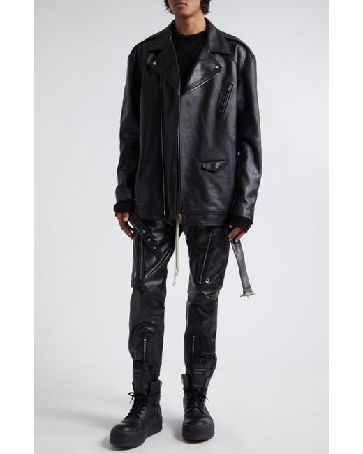 Rick Owens Black Luke Stooges Oversize Leather Moto Jacket for men