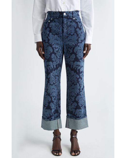 Alexander McQueen Blue Floral Print Denim Jeans