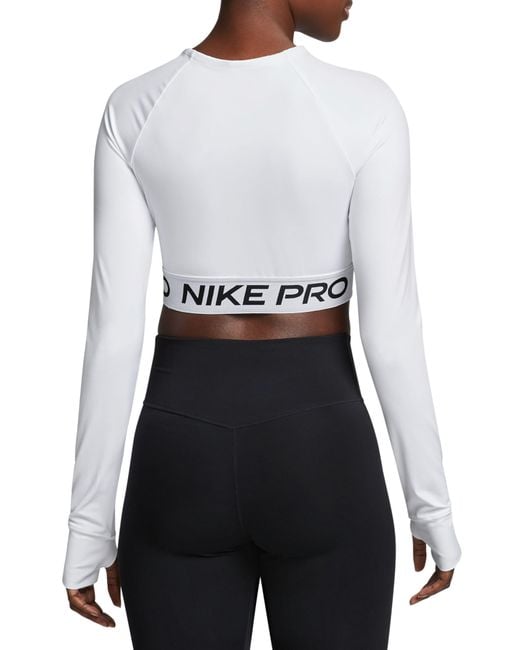 Nike White Pro 365 Dri-fit Long Sleeve Crop Top