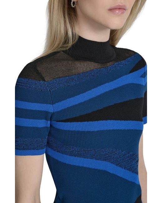 DKNY Blue Colorblock Short Sleeve Sweater