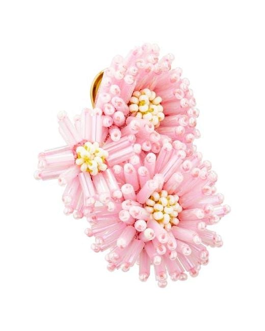 Oscar de la Renta Pink Beaded Pompom Flower Clip-On Earrings