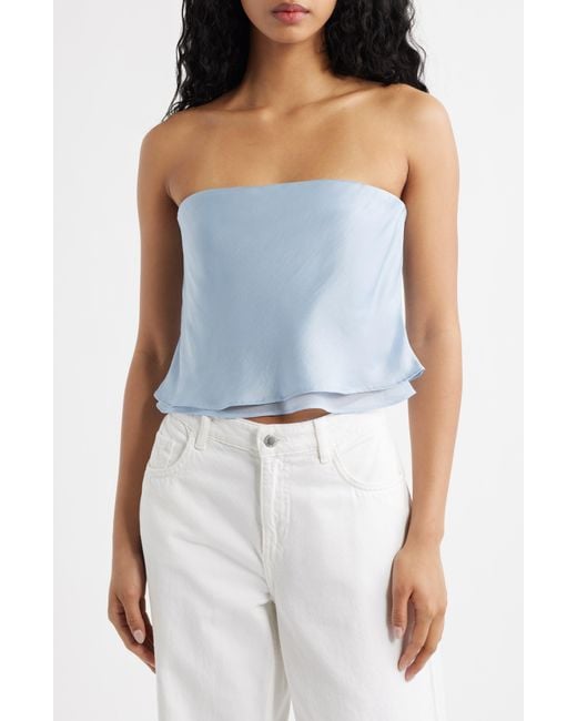 Mango Blue Azur Strapless Crop Top